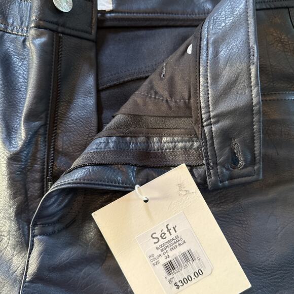 Sefr Sako Straight Leg Faux Leather Trousers Deep Blue Waist 32(34) - Picture 8 of 12